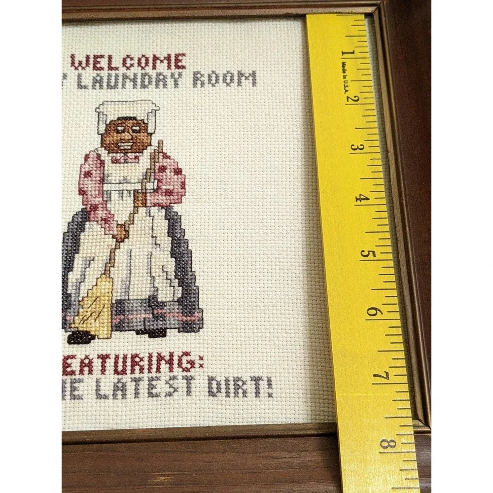 Vintage aunt laundry room Framed cross stitch featuring latest dirt funny
